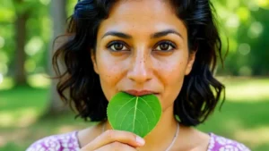 भोजन के बाद सौंफ चबाते हुए व्यक्ति, पेट की गैस और एसिडिटी के लिए प्राकृतिक उपचार,Person chewing fennel seeds after meal, natural remedy for stomach gas and acidity