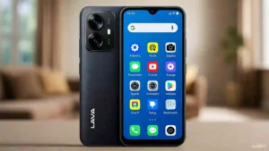 Lava SHARK 2 smartphone in stylish blue colour - फोन का बैक व्यू दिखाते हुए। 2. 50MP AI Camera sample photo taken by Lava SHARK 2 - एक डिटेल वाली इमेज। 3. Lava SHARK 2 की 5000mAh बैटरी लाइफ का ग्राफ,Lava SHARK 2 vs Competitor phones comparison chart in Hindi
