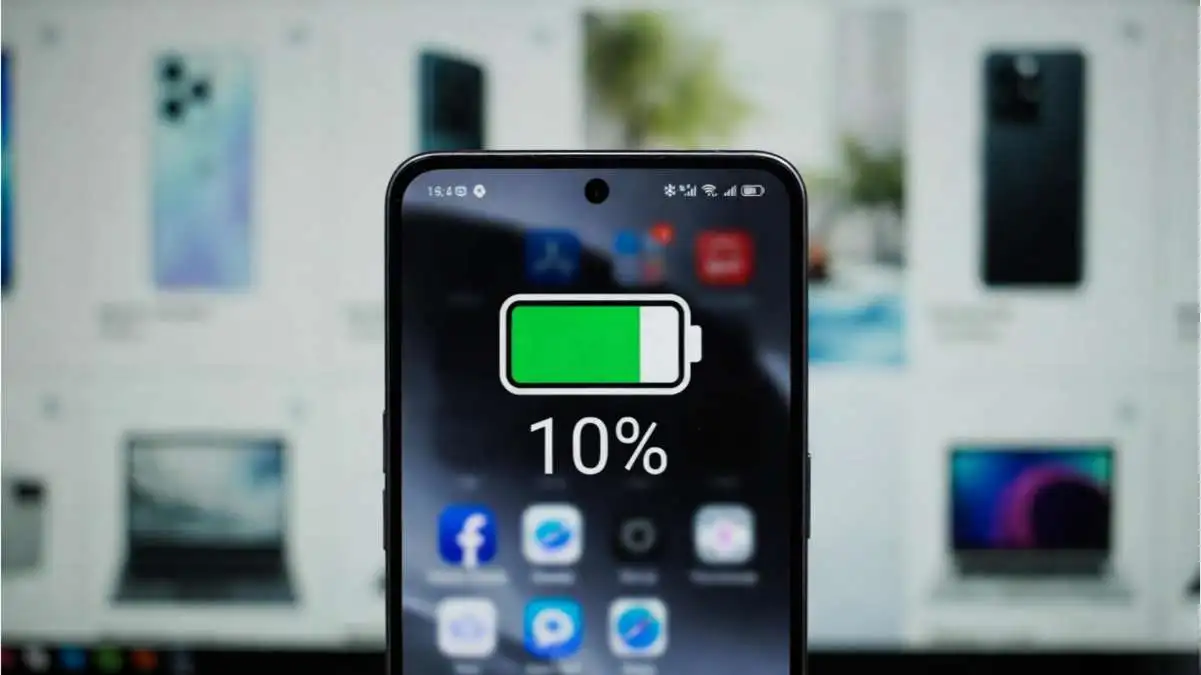 एक हाथ में नया OnePlus फोन और बैकग्राउंड में धुंधला पावर बैंक।