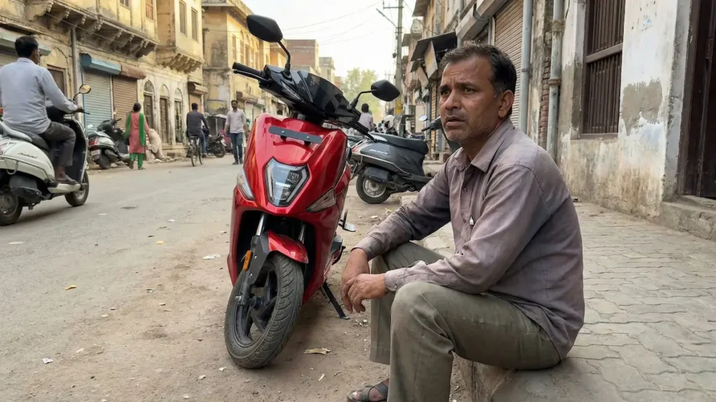 “Simple One Gen 2 इलेक्ट्रिक स्कूटर इंडियन सड़क पर राइड करते हुए आम युवा