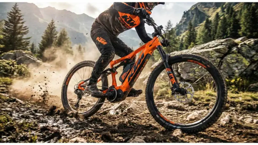 KTM Electric Cycle ऑरेंज कलर में ऑफ-रोड परफॉर्मेंस और पावरफुल मोटर के साथ